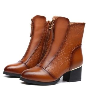 Tan Faux Leather Bootie with Fur Lining